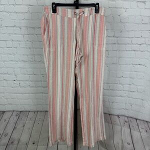 Per Se Striped Linen Blend Pants Wide Leg Lightweight Drawstring Size Medium